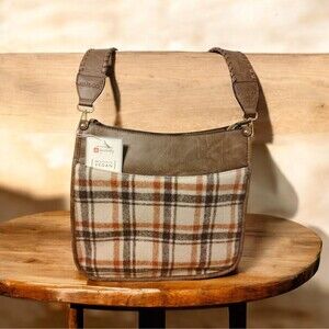 Jen Co Crossbody Bag Medium Brown Plaid Vegan Faux Leather Purse Cozy Pockets 1x